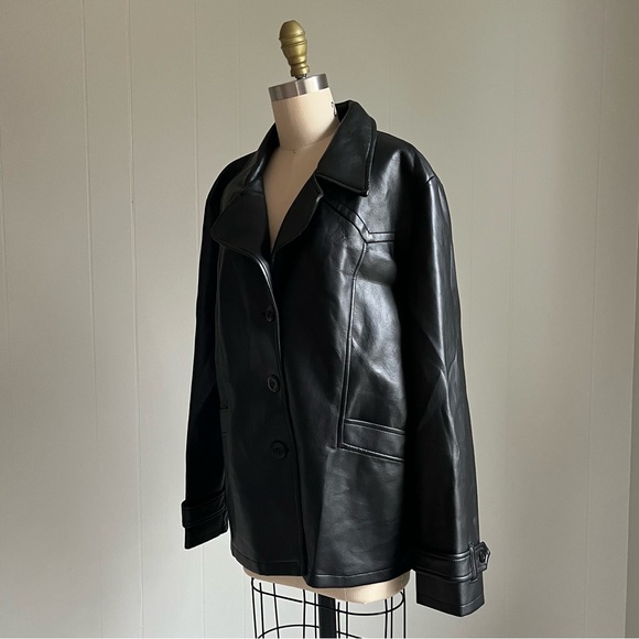 Vintage 90s Y2K Rave 4 Real Black Faux Leather Jacket Large Gothic Grunge Cyber - Picture 10 of 16